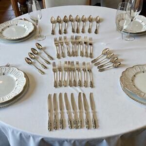VINTAGE BAROQUE BY GODINGER Silver Plated 40 Piece Flatware Set Service For 8